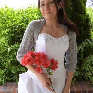 Grauer Mohair Braut Bolero, Hochzeit Bolero. Durchbrochener Bolero.