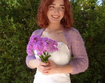 Lilac Purple Bridal Bolero Shrug, Wedding  Mohair Bolero,Openwork Bolero Shrug
