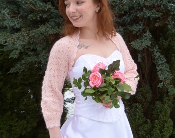 Light Pink Openwork Bridal Bolero.Wedding Bolero. Mohair Bolero.Lace Bolero,Shrug.