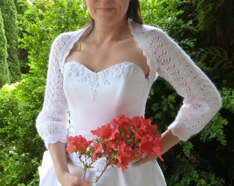 White Lace Bridal Bolero, Wedding Lace Bolero Shrug. Openwork Mohair Bolero.