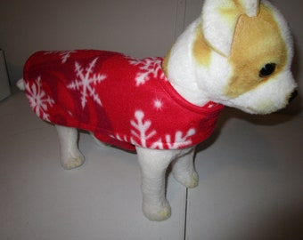 Fleece DOG COAT - Snowflakes with Red reverse side.