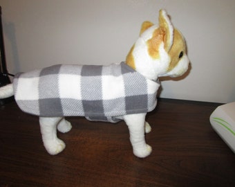 DOG COAT - Fleece Buffalo Check Gray with Gray reverse side.