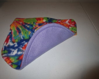 Fleece DOG COAT - Tie Dye with Lavender reverse side.