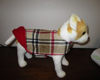 DOG COAT - Fleece Plaid London Look with Red reverse side.