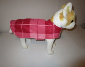 DOG COAT - Fleece Soft Plaid Pink with Maroon reverse side.