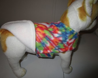 Fleece DOG COAT - Tie Dye with White reverse side. XXS 7 - 11 lbs.