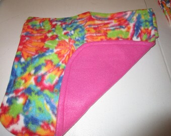 Fleece DOG COAT - Tie Dye with Pink reverse side. Large 40-50 lbs.