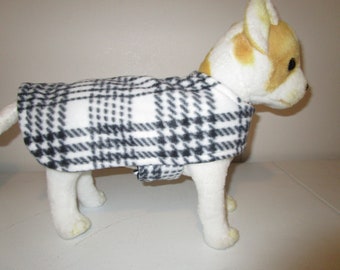 DOG COAT - Fleece Plaid Classic Black and White with Black reverse side.