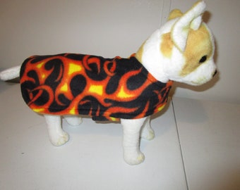 Fleece DOG COAT - Flames with Orange reverse side.