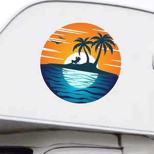 Kit 1 Adesivo Sticker Camper Mare onde gabbiani tramonto Palme Relax Caravan Van Roulotte Ripara Carrozzeria Copri Righe Graffi cod. 2466