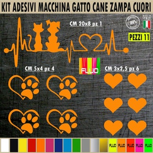 Kit 11 Adesivi Gatto e Cane Zampa Cuore Passione Animali Orme Auto Tuning Cod.1758