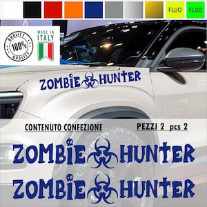 Kit 2 Adesivi per Auto -Zombie Hunter- CACCIATORE DI ZOMBIE Divertenti Simpatici Scegli Colore cod.1887