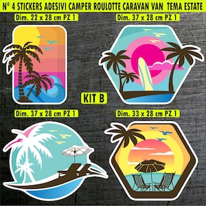 Kit 4 Adesivi Grandi Sticker Camper (SCEGLI MODELLO) Mare Palme Sole Spiaggia Vacanze Relax Ripara Carrozzeria Copri Righe Graffi 2470