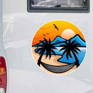 Kit 1 Adesivo Sticker per Camper Mare Spiaggia Palme Caravan Van Roulotte Ripara Carrozzeria Copri Righe Graffi cod. 2464