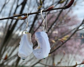 Blue Agate Sterling Silver Dangle Earrings