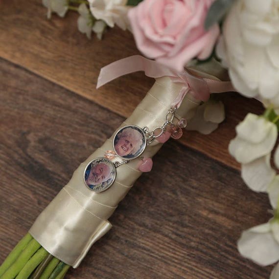 bridal flowers Double Frame Bouquet Memory Charm photo buttonhole memorial