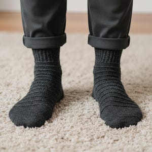 Hand Knit Wool Socks | Unisex Grey Ribbed Boot Outdoor Socks