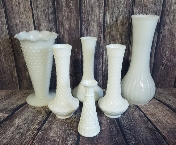 Vintage Milk Glass Vases Set Of Six 6 Opaque And Etsy