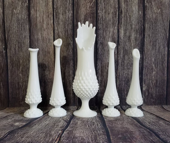 Vintage Fenton Hobnail Milk Glass Vases Set Of Five 5 Drip Etsy