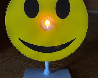 Smiley Face Cordless LED Mood Light, Night Light with Homemade Wood Stand