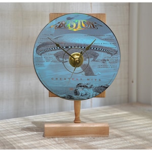 BOSTON &quot;Greatest Hits&quot; Desk or Wall CD Clock with handmade Custom Wood Stand