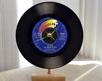 MOODY BLUES "The Voice"  Desk or Wall Record Clock with handmade Custom Wood Stand