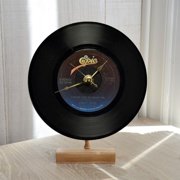 CHEAP TRICK  "I Want You To Want Me" Desk or Wall Record Clock with handmade Custom Wood Stand