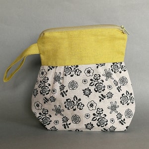 Astuccio in lino, astuccio per cosmetici, beauty case, piccola borsa per il trucco con cerniera gialla, astuccio per matite per bambini, mini organizer, borsa da viaggio in cotone, stampa gufo