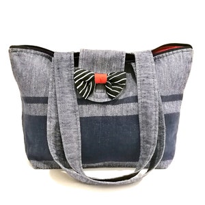 Denim Color Messenger Bag: Gray/Blue Linen Tote Bag- Cotton Bright Women&#39;s Shoulder Bag-Large Knitting Project Bag-Outdoors Gift Bag Handbag