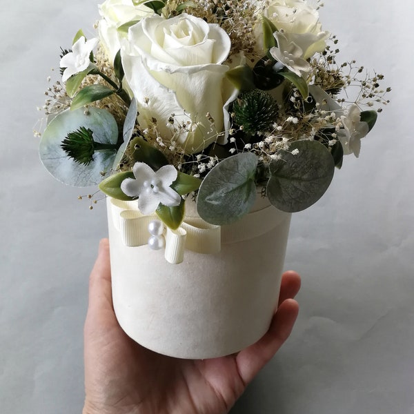 Preserved Roses Box, Dusty Sleeping Roses Arrangement, Long Lasting Flower Bouquet in Box, Home Decoration, Forever Flowers, Vase Decor