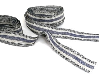 Handmade Blue/White Striped Linen Ribbon: French Rustic Style