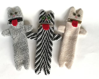 Gray/Sand/Streaky Wool Cat Pencil Case, Kitty Children&#39;s Pen Pouch, Cute Animal Zippered Pencil Bag,Kids Easter, for Birthday Gift Organizer