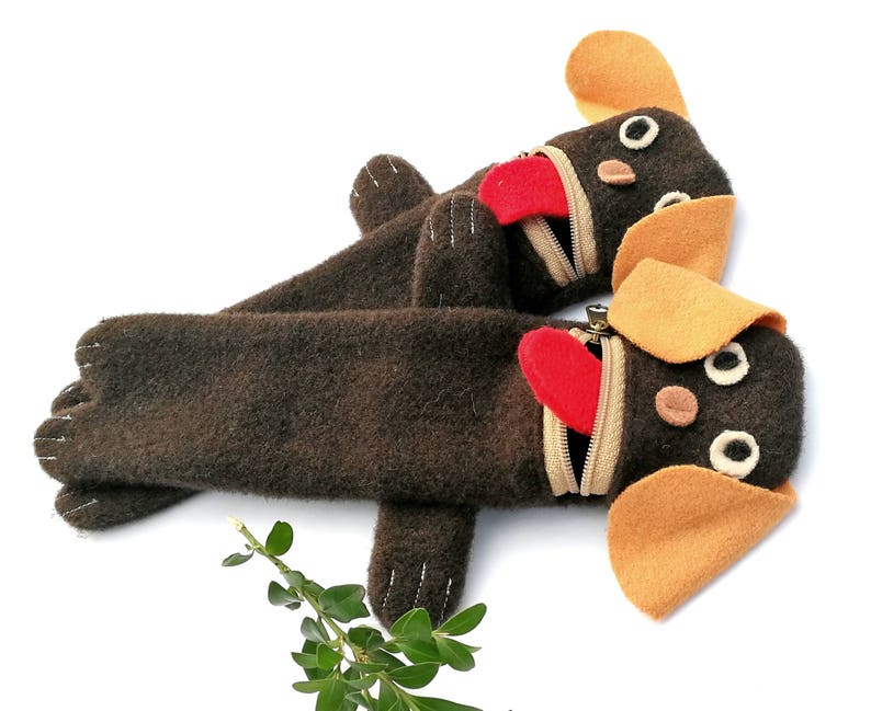 Brown & Dark Denim Puppy Pencil Case, Cute Puppy Kids Pen Organizer, School Supplies Pen Pouch, Children Pencil Box, Dog Shape Gift Idea image 5