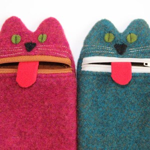 Funda de teléfono de lana con diseño de gato hecha a mano: funda para gafas con cremallera para niños imagen 6