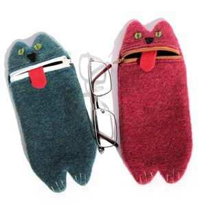 Funda de teléfono de lana con diseño de gato hecha a mano: funda para gafas con cremallera para niños imagen 5