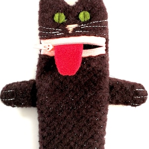 ブラウンキャットペンケース、ハンドメイドウールキャットペンシルポーチ - 子供/大人の猫好きへのかわいいギフト - ぬいぐるみ動物オーガナイザー - 2 in 1 おもちゃ&収納バッグ