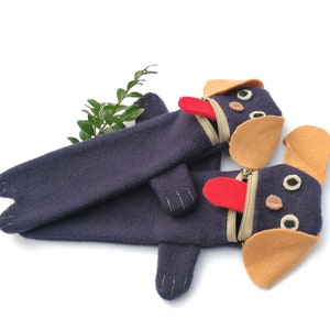 Brown & Dark Denim Puppy Pencil Case, Cute Puppy Kids Pen Organizer, School Supplies Pen Pouch, Children Pencil Box, Dog Shape Gift Idea image 7