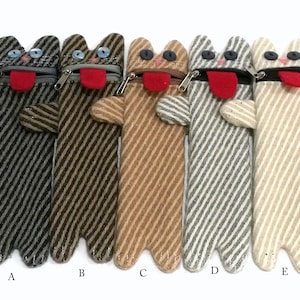 タビー/縞模様の猫のペンケース - ウールの子猫のペンポーチ - かぎ針編みフック - ペットギフト - 子供用新学期用ペンボックス - オフィス用品オーガナイザー