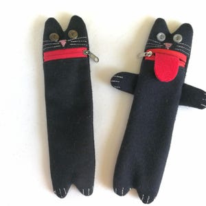 黒猫ペンケース - 面白い手作り子猫ペンポーチ（持ち手付き） - 動物柄ジッパーバッグ - 猫好きの方へのウール猫ギフト - かわいい新学期オーガナイザー