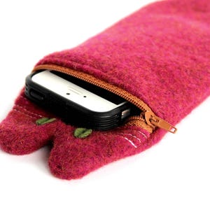 Funda de teléfono de lana con diseño de gato hecha a mano: funda para gafas con cremallera para niños imagen 2