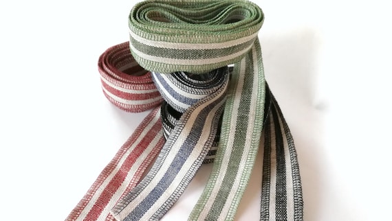 Handmade Striped Linen Ribbon Set: French Rustic Fabric, 4 Colors