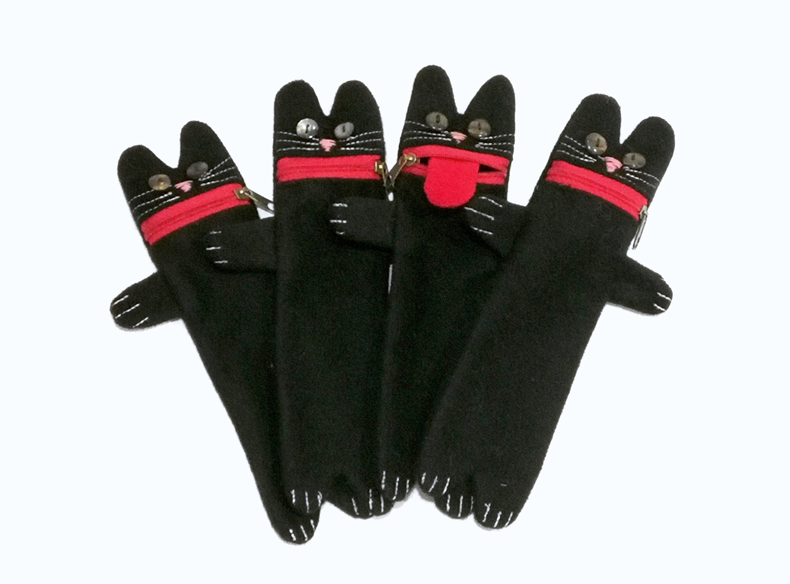 Handmade Wool Black Cat Pencil Case: Zippered Pen Organizer