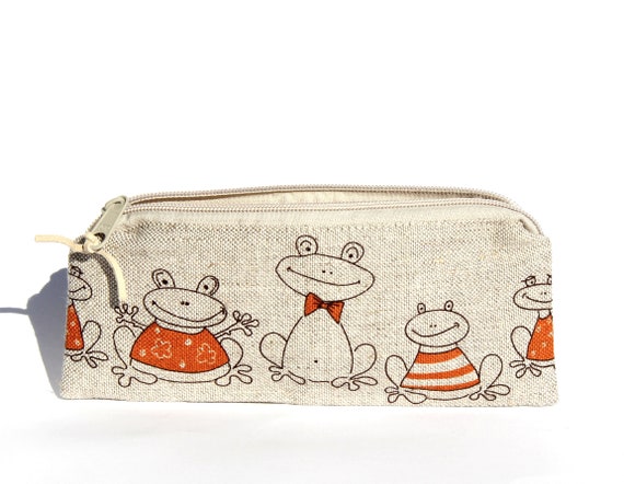 Zippered Pencil Pouch Small Beige Linen Pencil Case Container