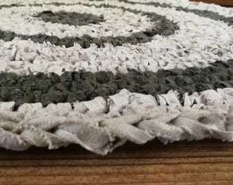 Upcycled Linen Crochet Rug: Round Scandinavian Style, 27.6 inch