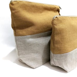 Borsa per lavori a maglia in lino color cammello extra large, custodia con cerniera, cestino per filati ecologico, organizer per uncinetto e cucito, contenitore per lavori artigianali.
