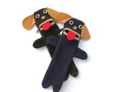 Brown/ Dark Denim Puppy Zippered Pencil Case for Kids & Adults, Cute/Playful Storage, School Supplies Pen Pouch, Wool Dog Unique Gift Idea