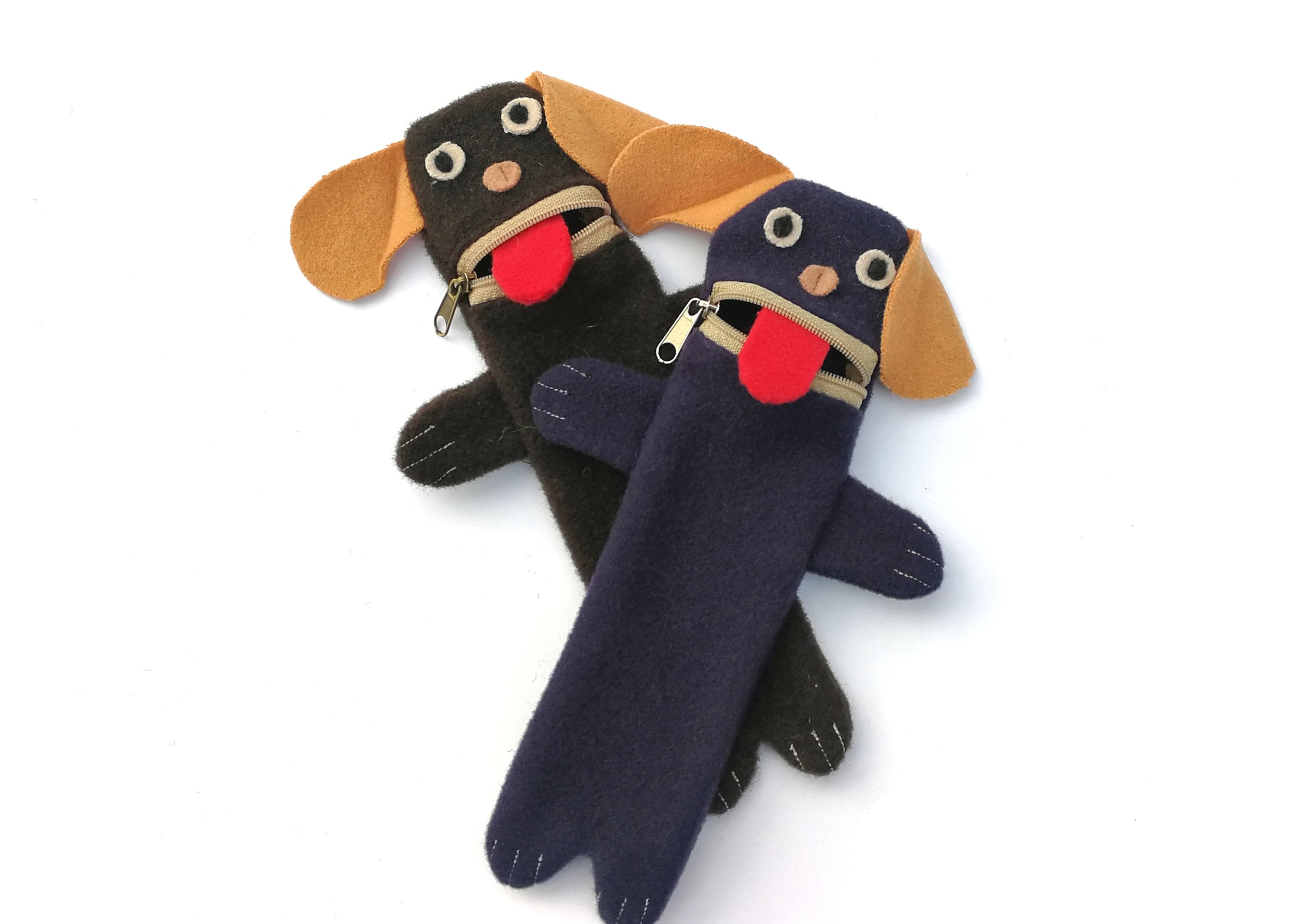 Brown & Dark Denim Puppy Pencil Case, Cute Kids Pen Organizer, School Supplies Pouch, Children Box, 