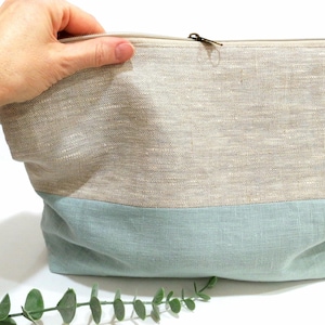 Ocean Large Linen Knitter&#39;s Bag, Project Bag for Knitting/ Crochet/ Sewing & Crafts, Zippered Bag, Gift for Mom Crocheter, Travel Craft Bag