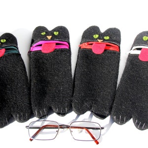 猫好きのメガネケース：黒のペンケース - 柔らかいウールの子猫のペンケース - 学校やオフィス用品を整理する面白いペン箱 - ペットへのギフト
