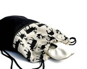 Black Linen Children’s Sports Bag with Deer Print–Drawstring Gym Backpack, Swimming/Laundry Bag, or Knitting Project Bag–Eco-Friendly Canvas